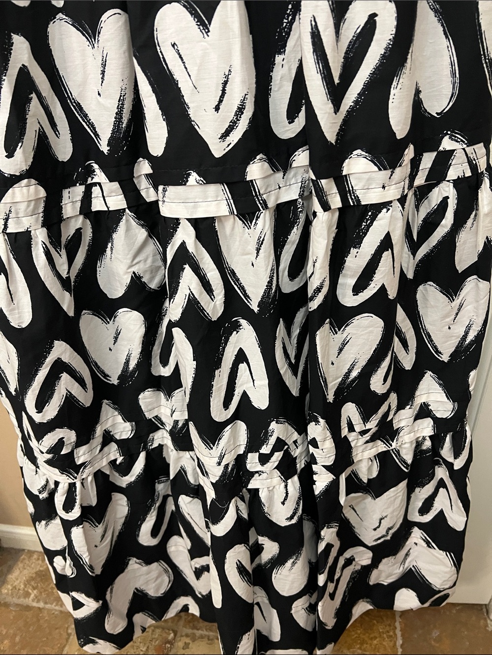 Anthropologie Somerset Maxi Dress Womens Black White Hearts w/Pockets - Picture 8 of 9
